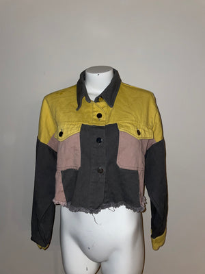 Colorful,SIZE LARGE crop button jacket