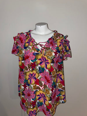 Colorful, floral size 2X blouse