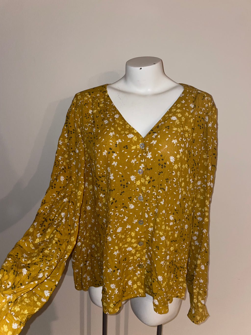 Yellow floral, size XL blouse