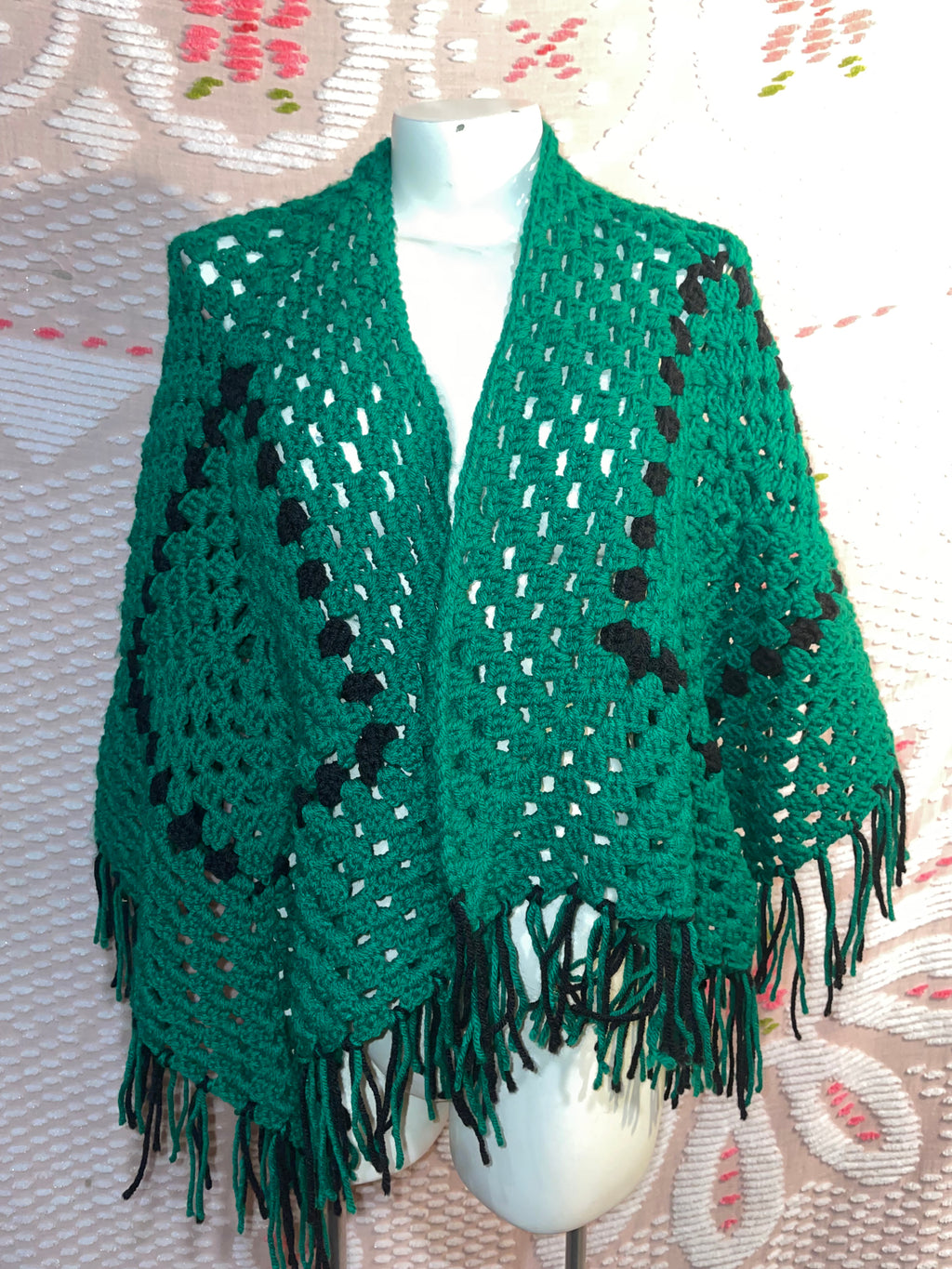 Handmade green & black shawl