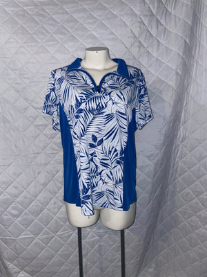 Chicos size 2, blue and white tropical blouse